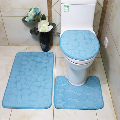 Set of 3 Bathroom Bath Mat Set  Soft Non Slip or 2PCS Cobblestone Absorbent Bathroom Mat Rug Carpets and Toilet Lid