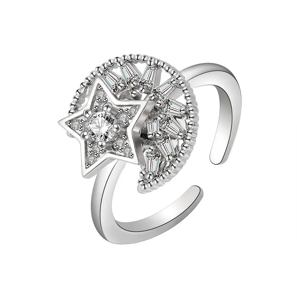 Fidget Spinner Ring Anxiety for Women Multiple Crystal Flower Eye Butterfly Animal Ring Rotate Anti Stress Wedding Jewerly