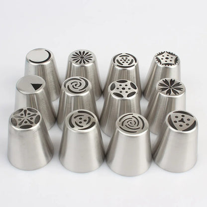 18Set Russian Tulip Icing Piping Nozzles Stainless Steel Flower Cream Pastry Tips Nozzles Bag Cupcake Cake Decorating Tools