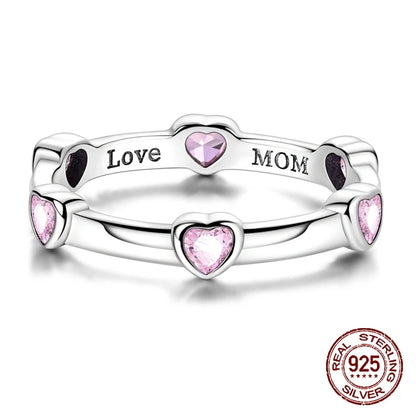 925 Sterling Silver Pink Love Ring – Inlaid Zircon Design for Women & Girls, Perfect Birthday or Anniversary Gift