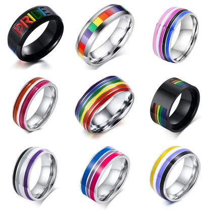 Pride Parade Lesbian Gay LGBT Pride Ring, Bisexual Non-binary Pride Multicolor Rainbow Ring, Love Promise Wedding Jewelry