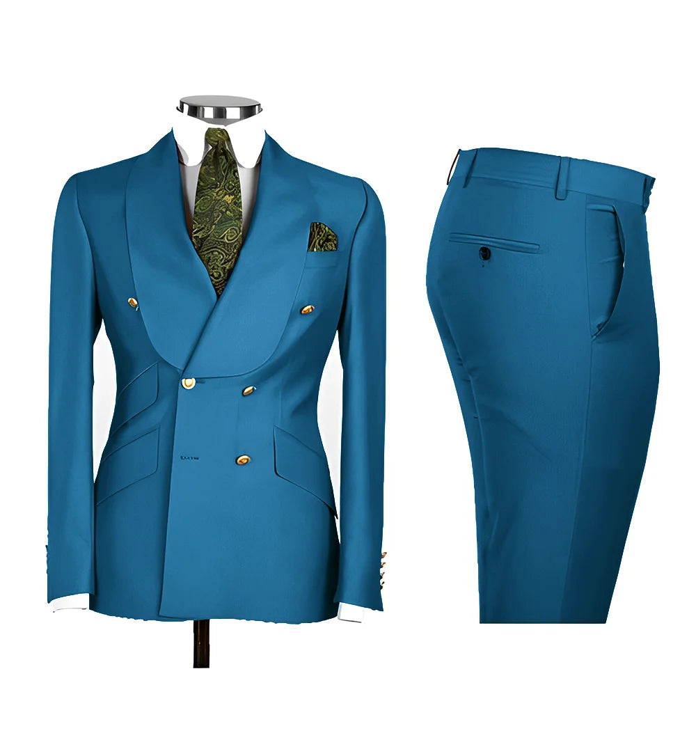 Chic Light Blue Double‑Breasted Groom Suit – Peak Lapel 2‑Piece Formal Wedding Tux Set