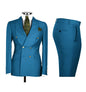 Chic Light Blue Double‑Breasted Groom Suit – Peak Lapel 2‑Piece Formal Wedding Tux Set