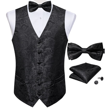 Suit Vest With Bow Tie Pocket Square Cufflinks Tuxedo Waistcoat for Men