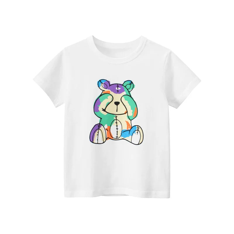 OLEKID 2025 Summer Stripe Children Boys T-shirts Printed Letter 2-8 Years Kids Little Boy Tops Short Sleeve Toddler Tees Clothes