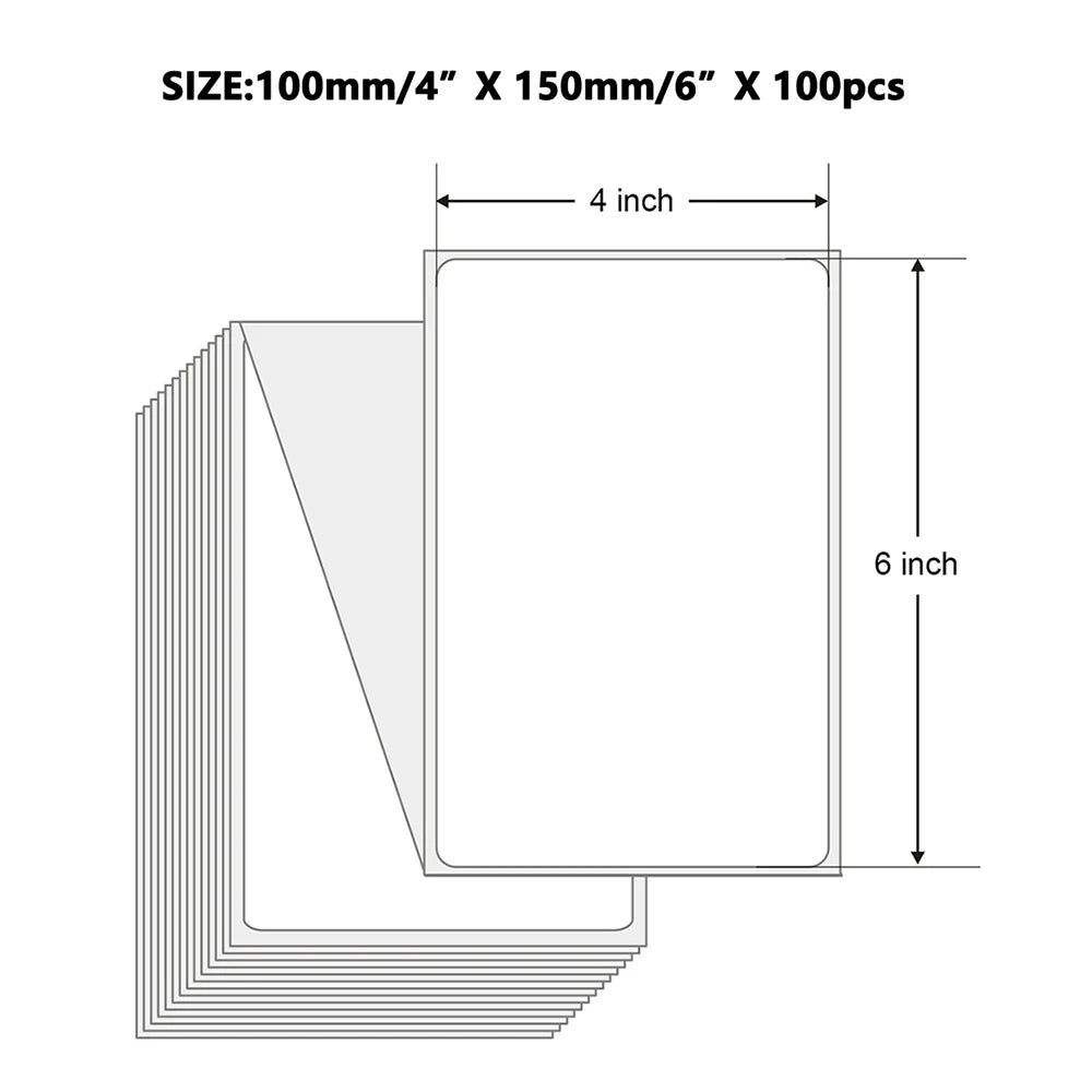 4"x6" Thermal Label Paper 100x150mm 100 Sheets/Stack Adhesive Stickers For Thermal Shipping Labels DHL UPS Express Barcode Label