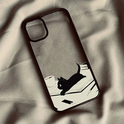 Cute Black Cat Pattern Hard Clear Phone Case For iPhone 15 16 Pro Max Plus 14 13 12 11 Pro  XR X XS Max Plus SE2 Cover
