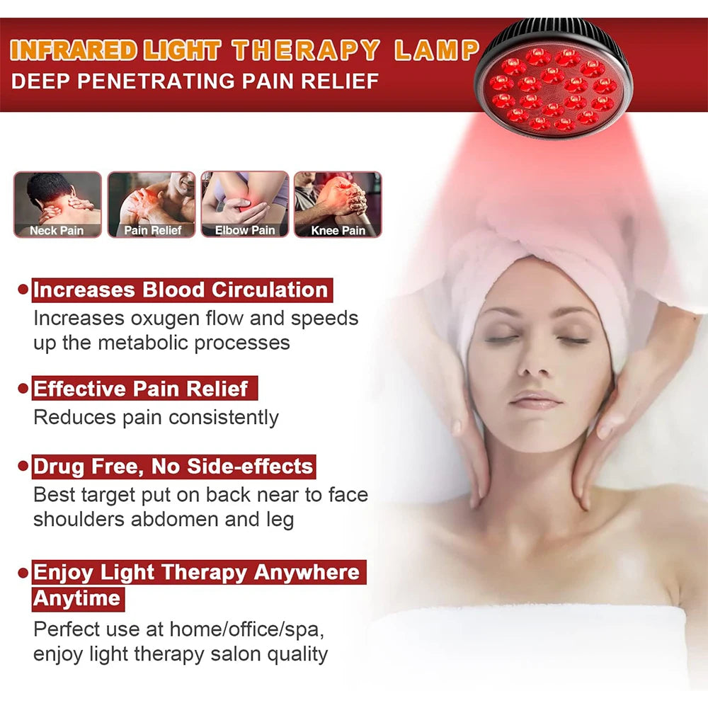 E27 LED Red 54W Light Therapy Lamp 660nm & 850nm Infrared Bulb with Floor Stand for Skin Care Pain Relief 360° Adjustable
