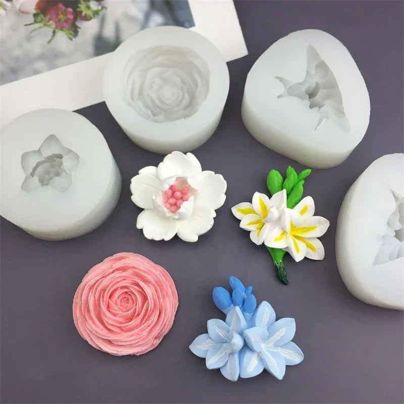 3D Flower Shape Fondant Mold Aromatherapy Candle Silicone Mold Cake Chocolate Decoration Baking Tool Craft Gifts Making Mould