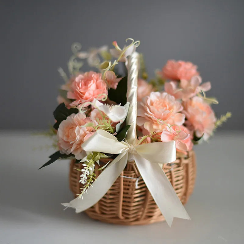 Woven Flower Basket Rattan Storage Basket Flower Girl Hand Basket Handmade Flower Basket For Home Wedding Decor