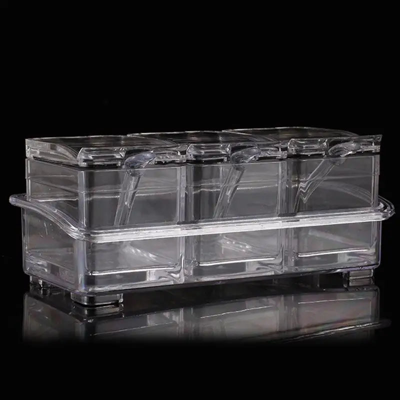 3 Grids/4 Grids camping Condiment Organizer Jars Clear Condiment Salt Storage Canisters Acrylic Kitchen Condiment Jar With Spoon