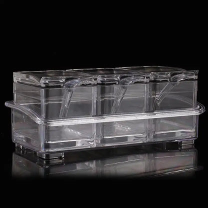 3 Grids/4 Grids camping Condiment Organizer Jars Clear Condiment Salt Storage Canisters Acrylic Kitchen Condiment Jar With Spoon