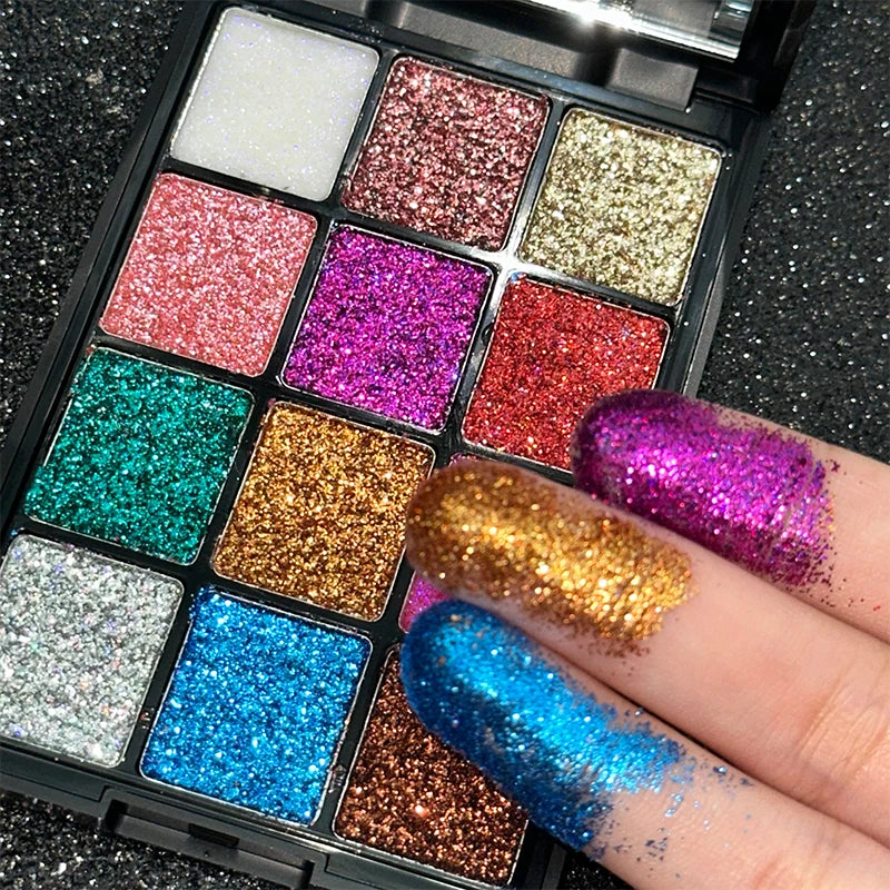 12-Color Glitter Eyeshadow Palette- Highly Pigmented,Long-Lasting Diamond Metal and Matte Shades for a Dazzling Eye Makeup Look