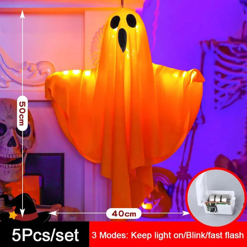LED Glow Ghost Party Halloween Decoration for Home Indoor Outdoor Haunted House Bar Hanging Horror Props with Lights