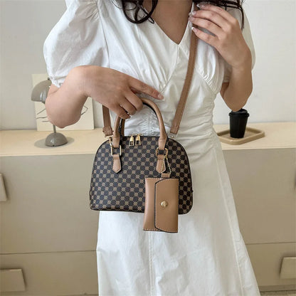 Luxury Shell Handbag for Women – Plaid Shoulder & Crossbody Bag with Mini Purse