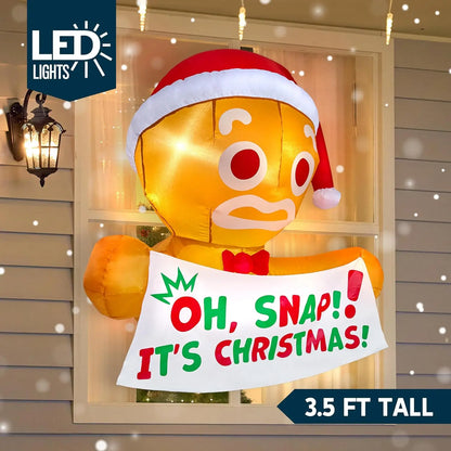 JOYFY 6 FT Tall Christmas Inflatable Gingerbread Man in Hot Cocoa Mug with Build-in LEDs for Xmas Party Outdoor Garden Decor