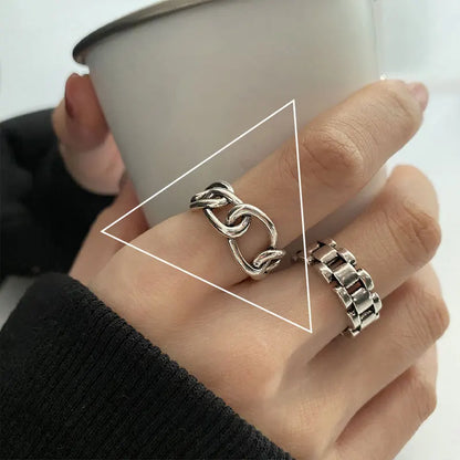 925 Sterling Silver Rings For Women Men Fine Jewelry Finger Adjustable Open Vintage Chain Ring