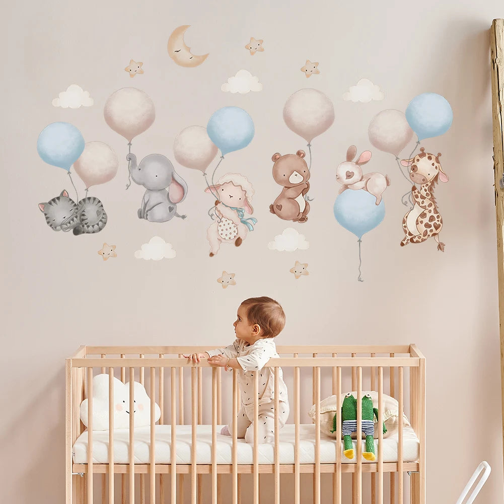 Cartoon Animal Balloon Wall Stickers With Movable Stickers For Decorating Posters And Murals In Children's Rooms