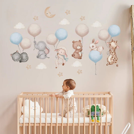 Cartoon Animal Balloon Wall Stickers With Movable Stickers For Decorating Posters And Murals In Children's Rooms