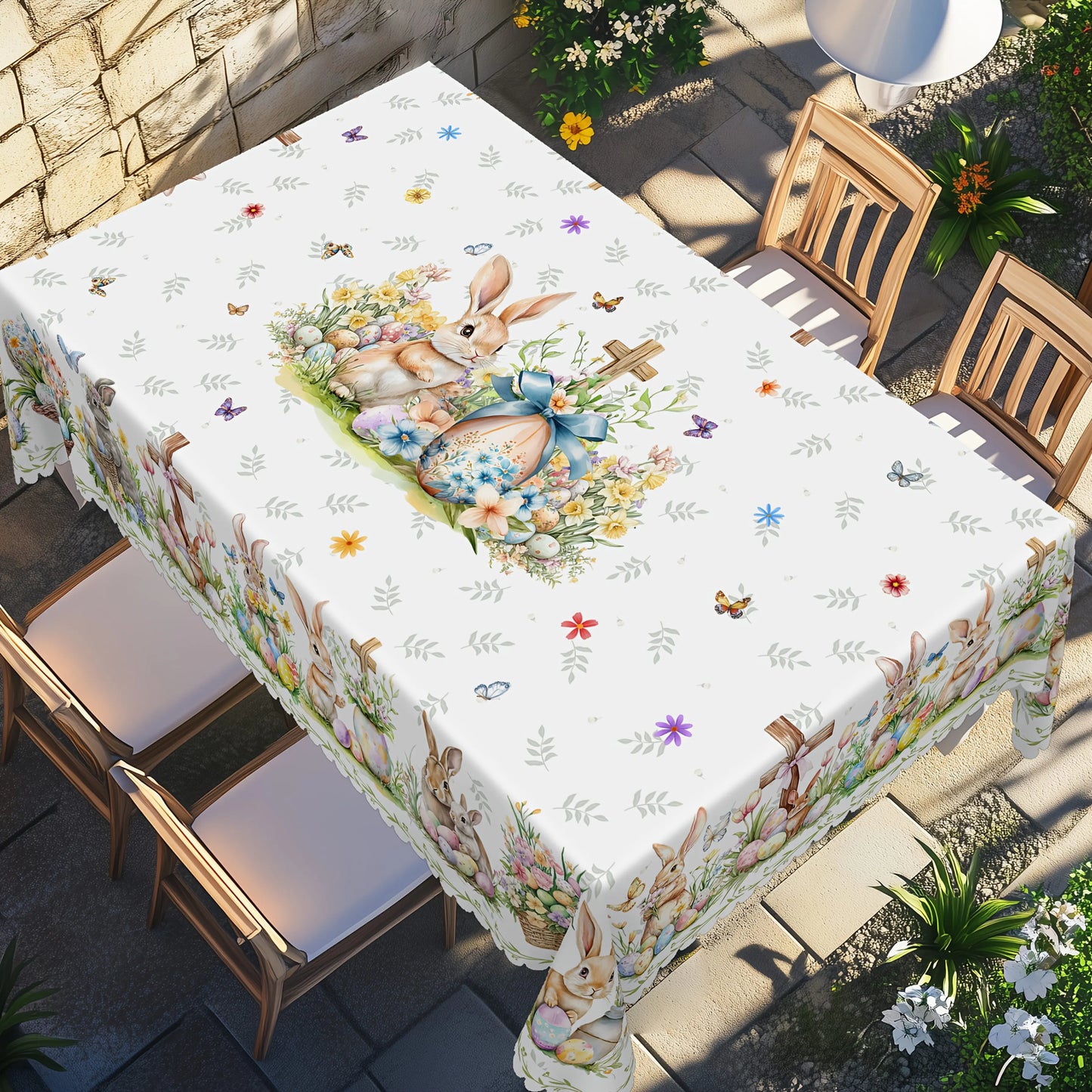 Easter Bunny Egg Floral Rectangle Waterproof Tablecloth Holiday Party Decor Reusable Kitchen Dining Tablecloth Easter Decoration
