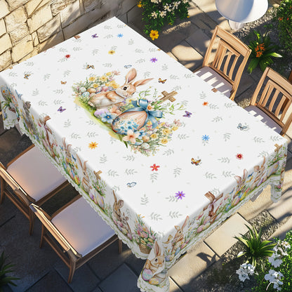 Easter Bunny Egg Floral Rectangle Waterproof Tablecloth Holiday Party Decor Reusable Kitchen Dining Tablecloth Easter Decoration
