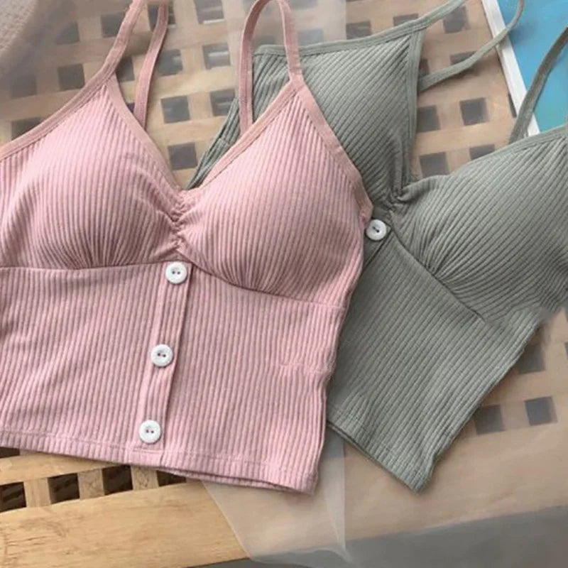Women Knitted Tank Top Strap Vest Crop Top Chest Wrap Pure Cotton
