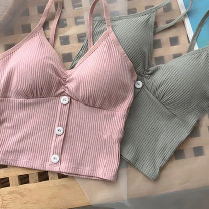 Women Knitted Tank Top Strap Vest Crop Top Chest Wrap Pure Cotton