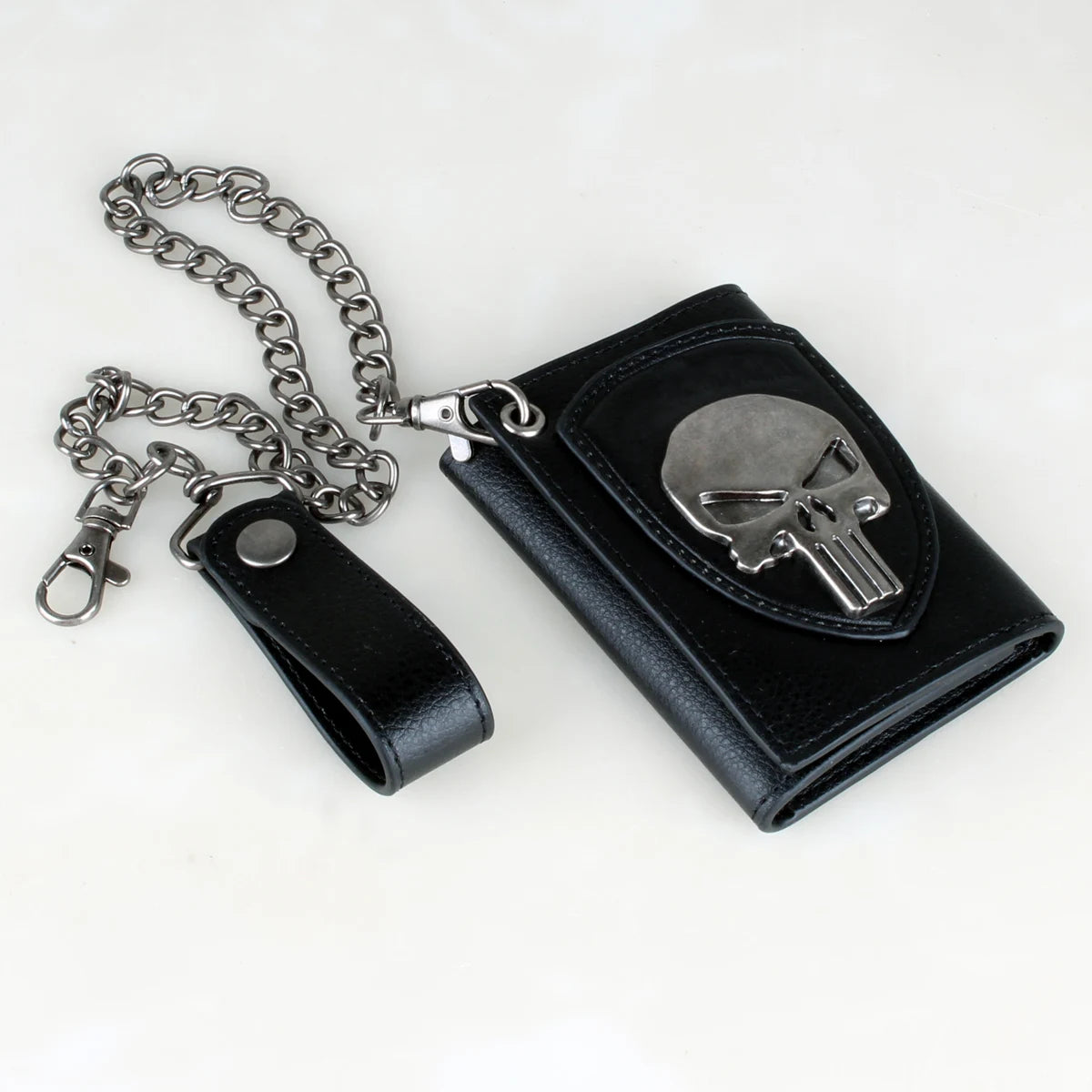Skull  Hip Hop Wallet With Chain, PU Leather Trifold Wallet