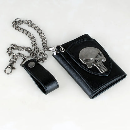 Skull  Hip Hop Wallet With Chain, PU Leather Trifold Wallet
