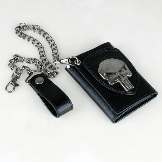 Skull  Hip Hop Wallet With Chain, PU Leather Trifold Wallet
