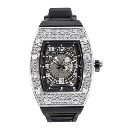 MISSFOX New Men Wrist Watches Tonneau Rubber Strap Waterproof Male Quartz Watch Unique Classic Gold Hollow Men's Clocks Gifts