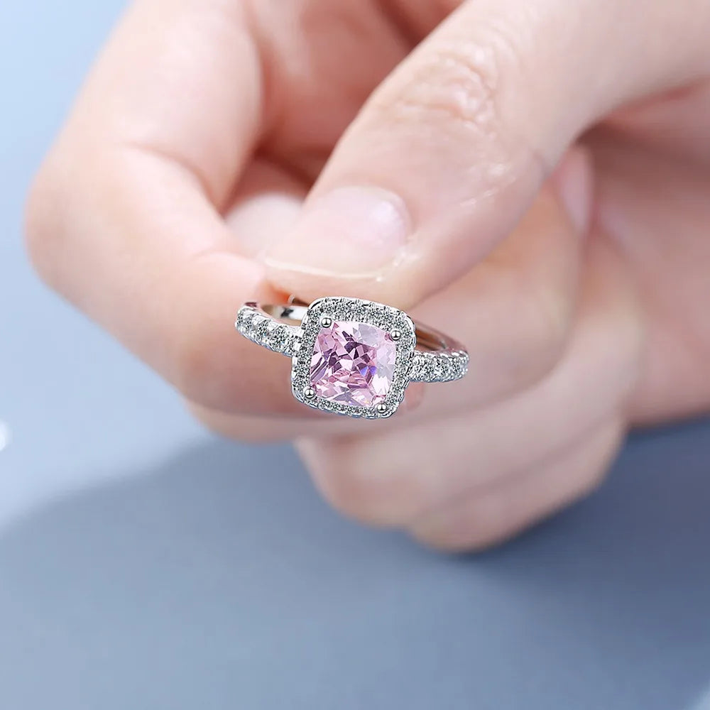 925 Sterling Silver Ring Fashion Pink Zircon High Quality For Women Rings Wedding Fine Jewelry Accessories Party Gift