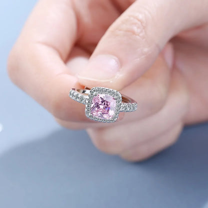 925 Sterling Silver Ring Fashion Pink Zircon High Quality For Women Rings Wedding Fine Jewelry Accessories Party Gift