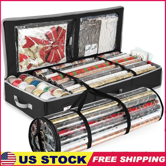 Durable Christmas Wrapping Paper Storage Organizer with Clear Pockets and Zippered Closure Holiday Accessories and Gift Wrap