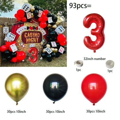 93pcs Cube Balloons Dice Playing Cards Foil Ballon Casino Theme Party Adult Birthday Decor Las Vegas Party Poker Theme Party