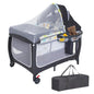 Foldable Baby Playpen Portable Crib with Adjustable Canopy Music Box and Changing Table for Newborn Infant Toddler Travel