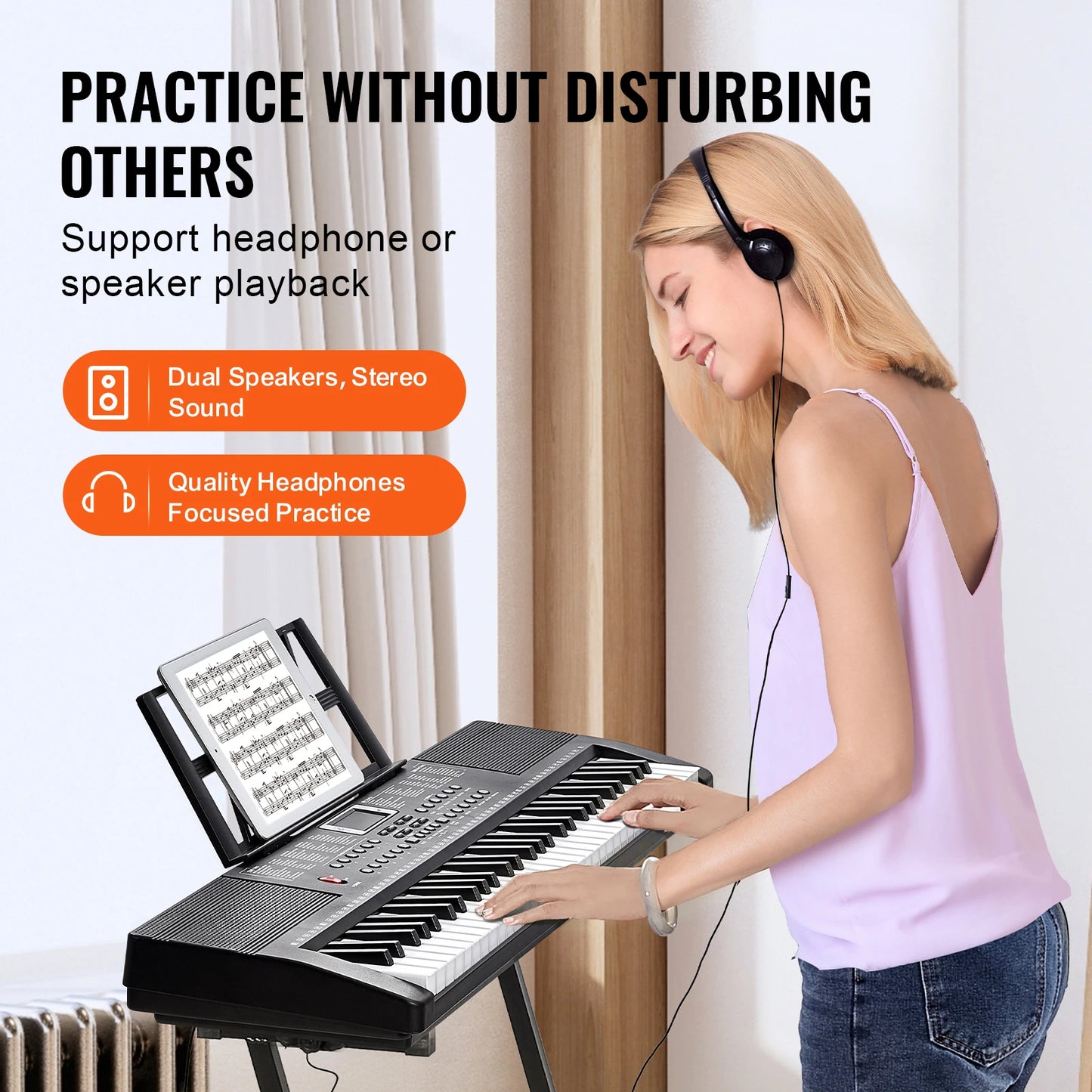 SucceBuy 61‑Key Digital Keyboard – Portable Electric Piano with 200–600 Tones & 200–500 Rhythms for Beginners