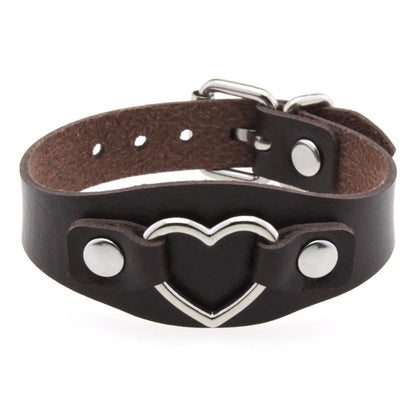 Punk Gothic Style PU Leather Faux Jewelry Heart Bracelet ,Male Female Lover Bangle Holiday Party Costume ﻿