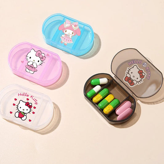 Cartoon Hello Kitty My Melody Plastic Pill Box Mini Tablet Case Anime Kawaii Portable Travel Medicines Storage Case Container