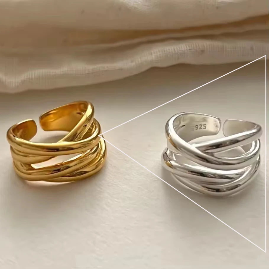 925 Sterling Silver Rings For Women Men Fine Jewelry Finger Adjustable Open Vintage Chain Ring