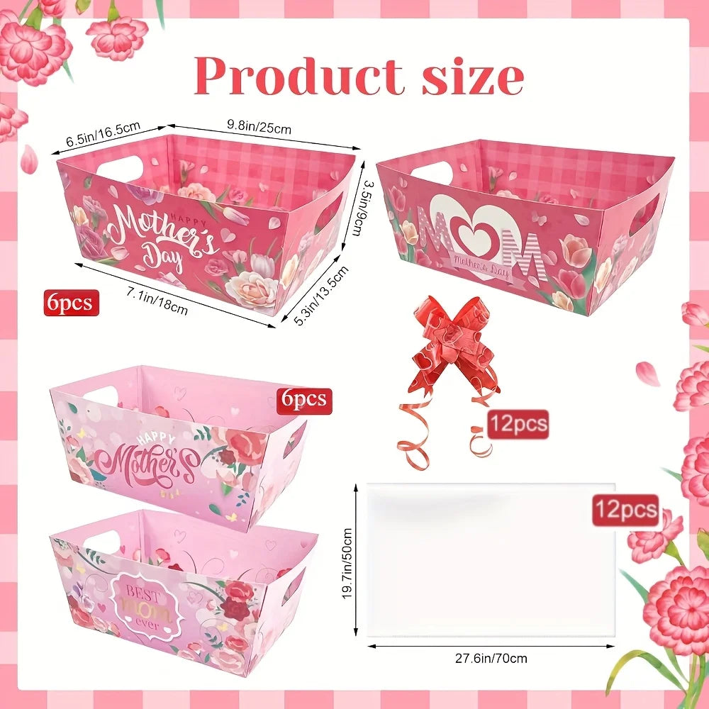 12pcs/set Happy Mother's Day Mixed Red Pink Tulip Carnation Beautiful Paper Gift Box Mother's Day Party Gift Decoration Supplies