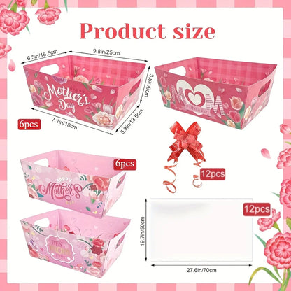 12pcs/set Happy Mother's Day Mixed Red Pink Tulip Carnation Beautiful Paper Gift Box Mother's Day Party Gift Decoration Supplies