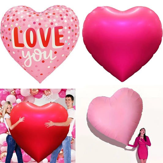 63Inch Giant Red Heart Shaped Foil Balloon Huge Love Heart Ball for Valentine's Day Decoration Birthday Wedding Engagement Party