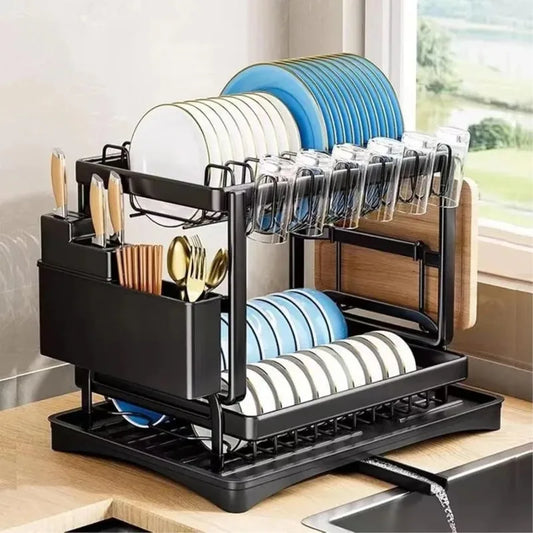 2‑Tier Dish Drying Rack – Large‑Capacity Metal Counter Organizer for Plates, Bowls & Kitchen Storage