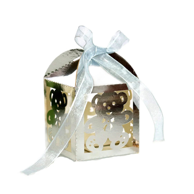 10Pcs Little Bear Candy Boxes Sweet Wedding Favor Gift Packaging Box With Ribbon Baby Shower Birthday Children's Day Party Decor
