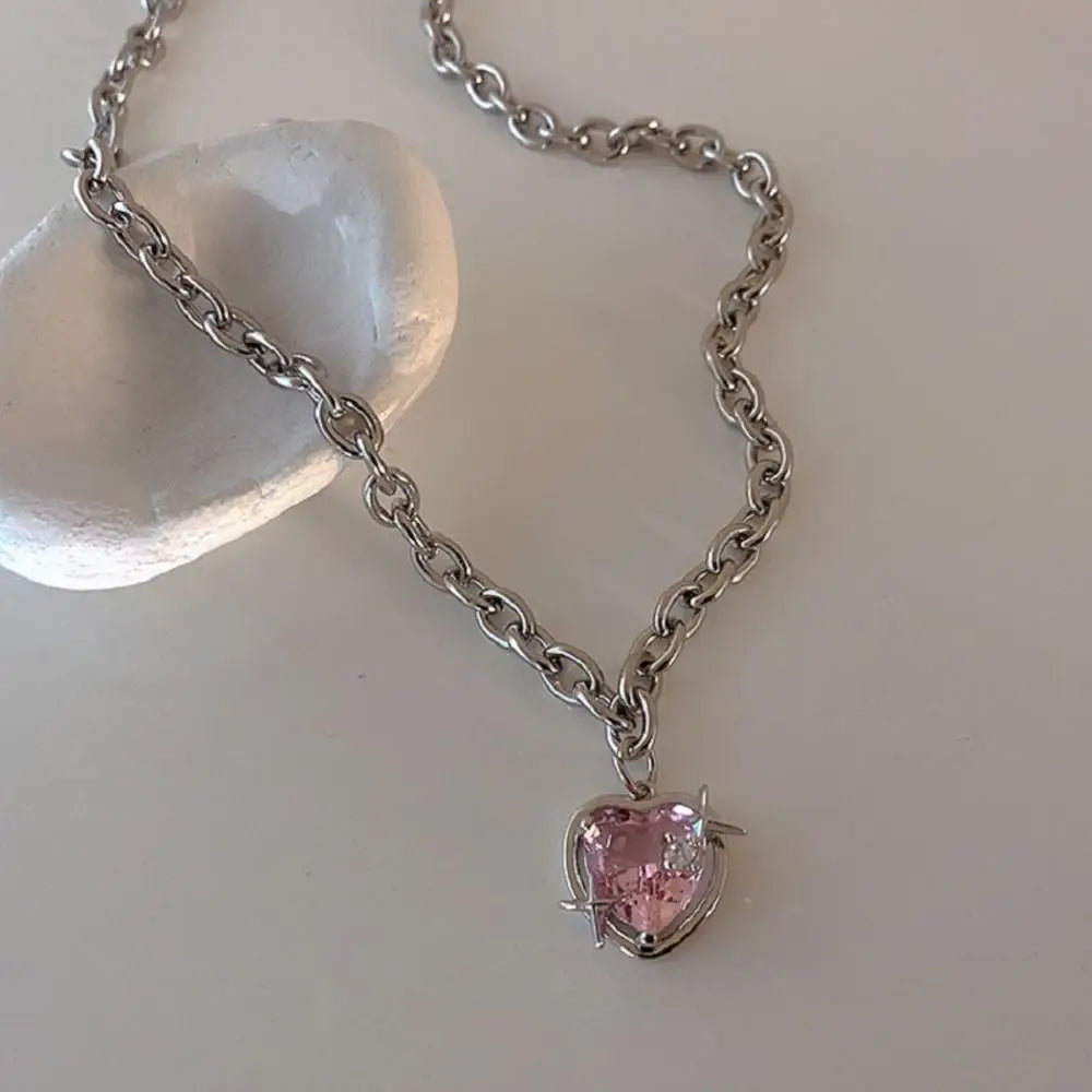 Stylish Pink Heart Necklace Gemstone Pendant Diamonds One Arrow Through Forever Love  Designs