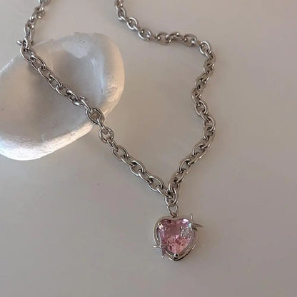 Stylish Pink Heart Necklace Gemstone Pendant Diamonds One Arrow Through Forever Love  Designs