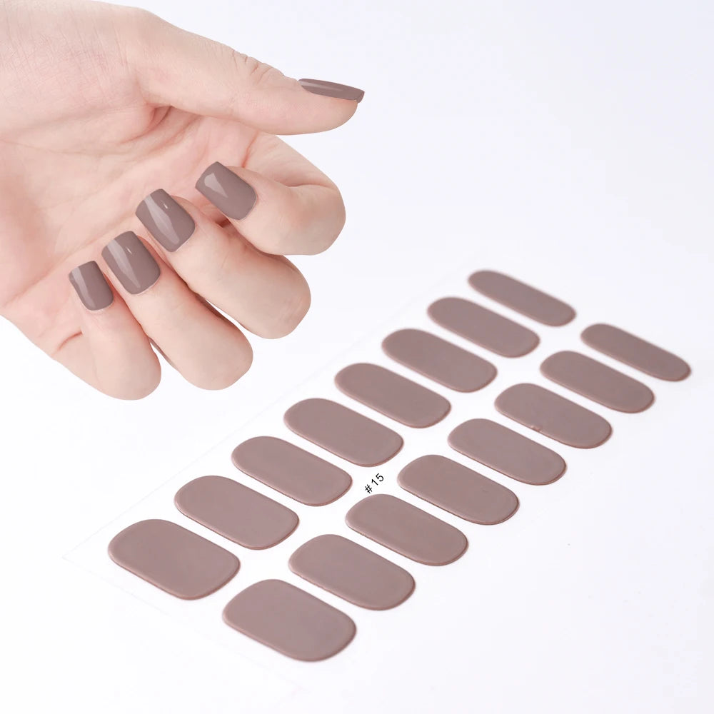 16‑Piece Semi‑Cured Gel Nail Wrap Set – French Pure Color UV Gel Polish Strips, Long‑Wear Nail Extension Decals