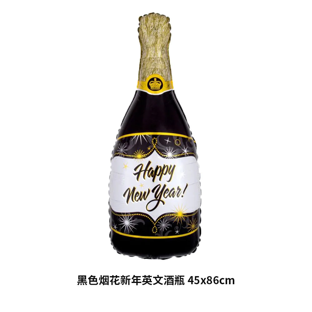 2026 New Year Foil Ballons Happy New Year Letter Banner Garland Party Decorations New Year Wine Bottle Star Round Photo Props