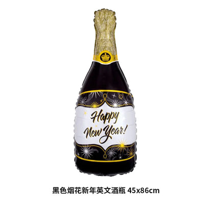 2026 New Year Foil Ballons Happy New Year Letter Banner Garland Party Decorations New Year Wine Bottle Star Round Photo Props